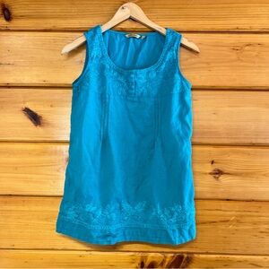 Embroidered Cotton Blend Sleeveless Teal Top 12